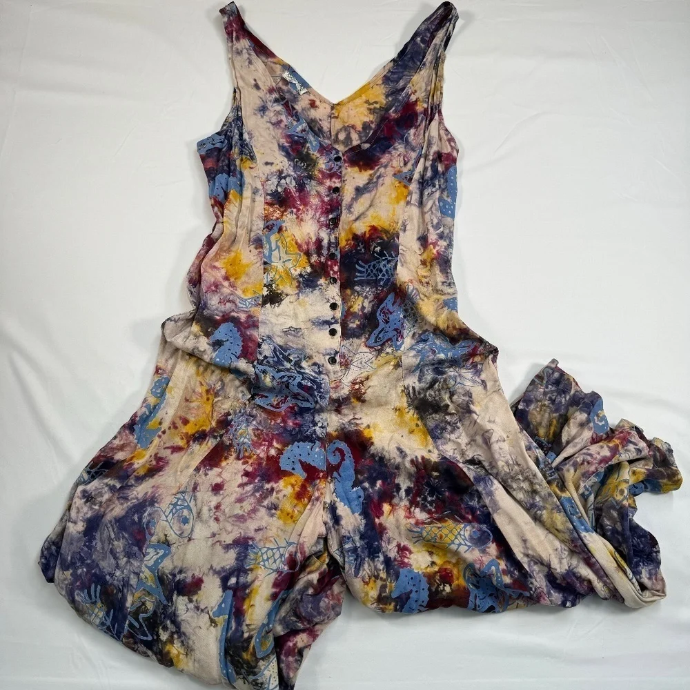 OK Mike Sleeveless Wide Leg Button Up Jumpsuit Womens One Size Multicolor